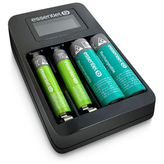 Chargeur de piles ESSENTIELB +LR06 AA x2 2100NimH+LR03 AAA x2 700NimH