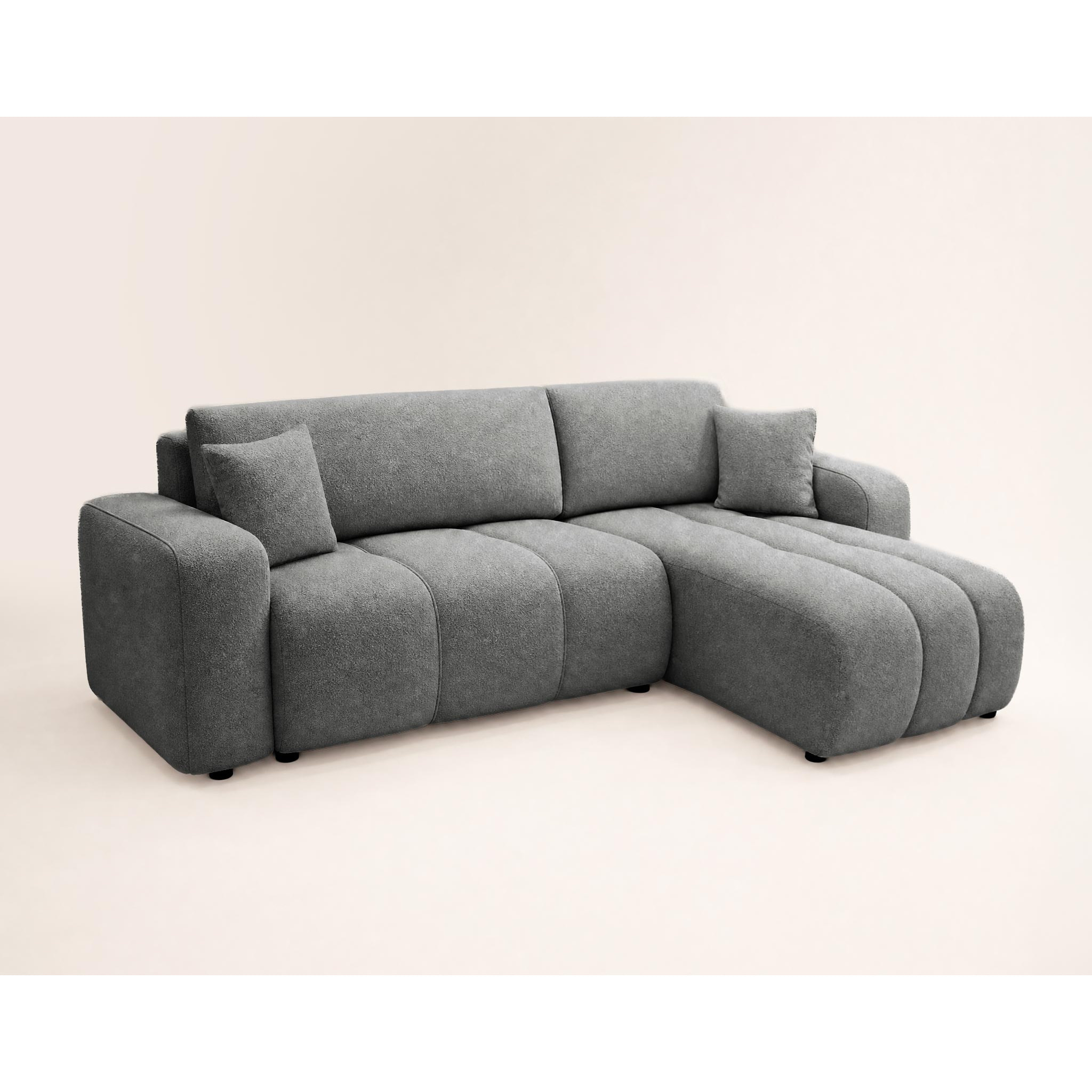 Nicole - canapé d'angle réversible 4 places convertible avec coffre en tissu - Gris