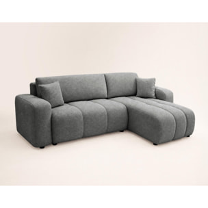 Nicole - canapé d'angle réversible 4 places convertible avec coffre en tissu - Gris