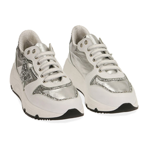 Sneakers bianche in pelle, zeppa 4 cm