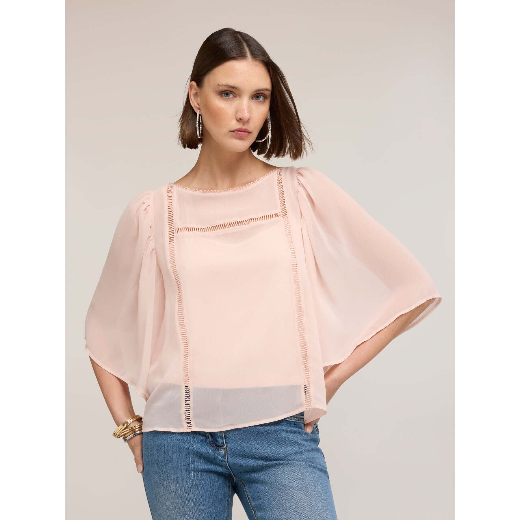 Motivi - Blusa de georgette con bordados ajouré - Rosa