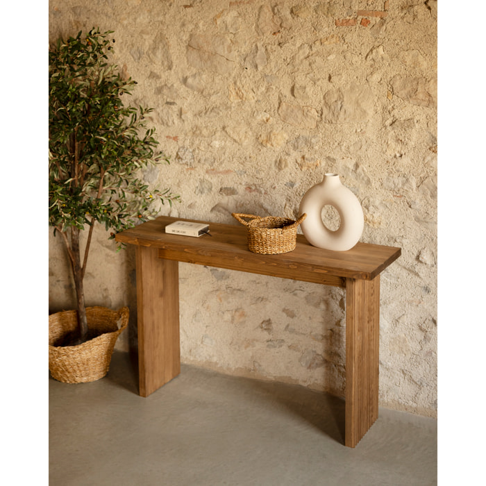 Consola de madera maciza en tono roble oscuro de 120x80cm Alto: 35 Largo: 120 Ancho: 80