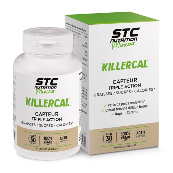 STC NUTRITION - Killercal - Capteur Triple Action Graisse/Sucre/Calories - Active la perte de masse grasse - Réduit l'apport calorique et l'appétit - Vegan - Pilulier de 90 Gélules Végétales
