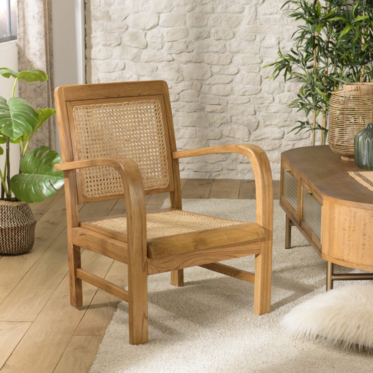 DAK - Fauteuil marron clair Mindi et cannage