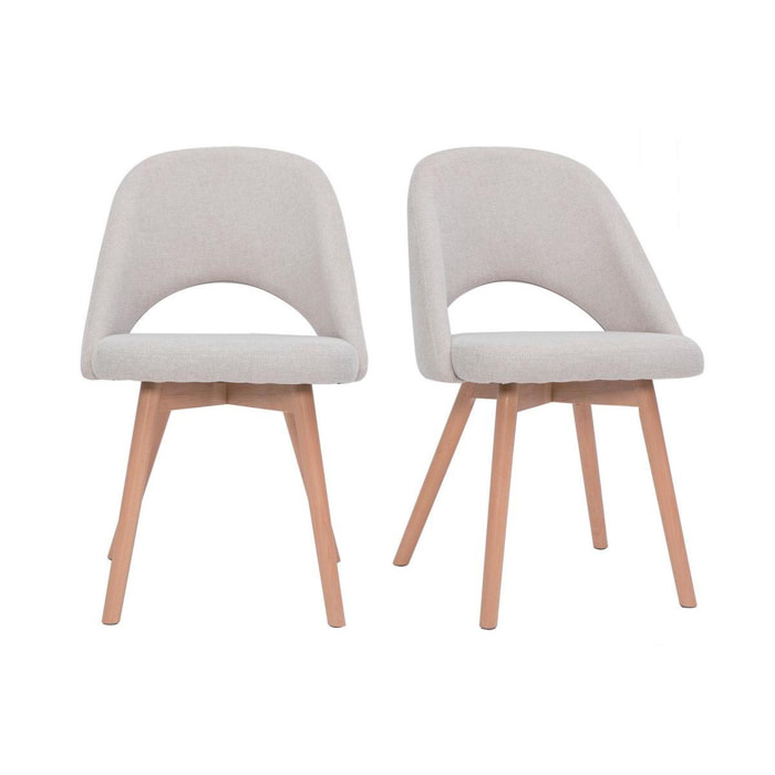 Chaises scandinaves en tissu effet velours texturé beige et bois clair (lot de 2) COSETTE