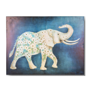 Quadro Con Elefante E Fiori. Dim 90X120 Cm - Pezzi 1 - 90X120X3,5cm - Colore: Blu - Bianchi Dino - Decori Casa E Complementi