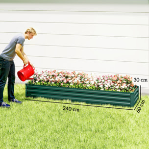 Jardinera Exterior Grande Rectangular de Acero Galvanizado, Huerto Urbano para Cultivar Plantas Hierba, Macetero Grande Exterior con Base Abierta Resistente a la Intemperie 240x60x30 cm Verde