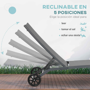 Pack de 2 Tumbonas de Jardín Exterior Tumbonas Reclinables de Aluminio con Respaldo Ajustable de 5 Niveles y Ruedas para Playa Piscina 165x66x102 cm Azul y Gris