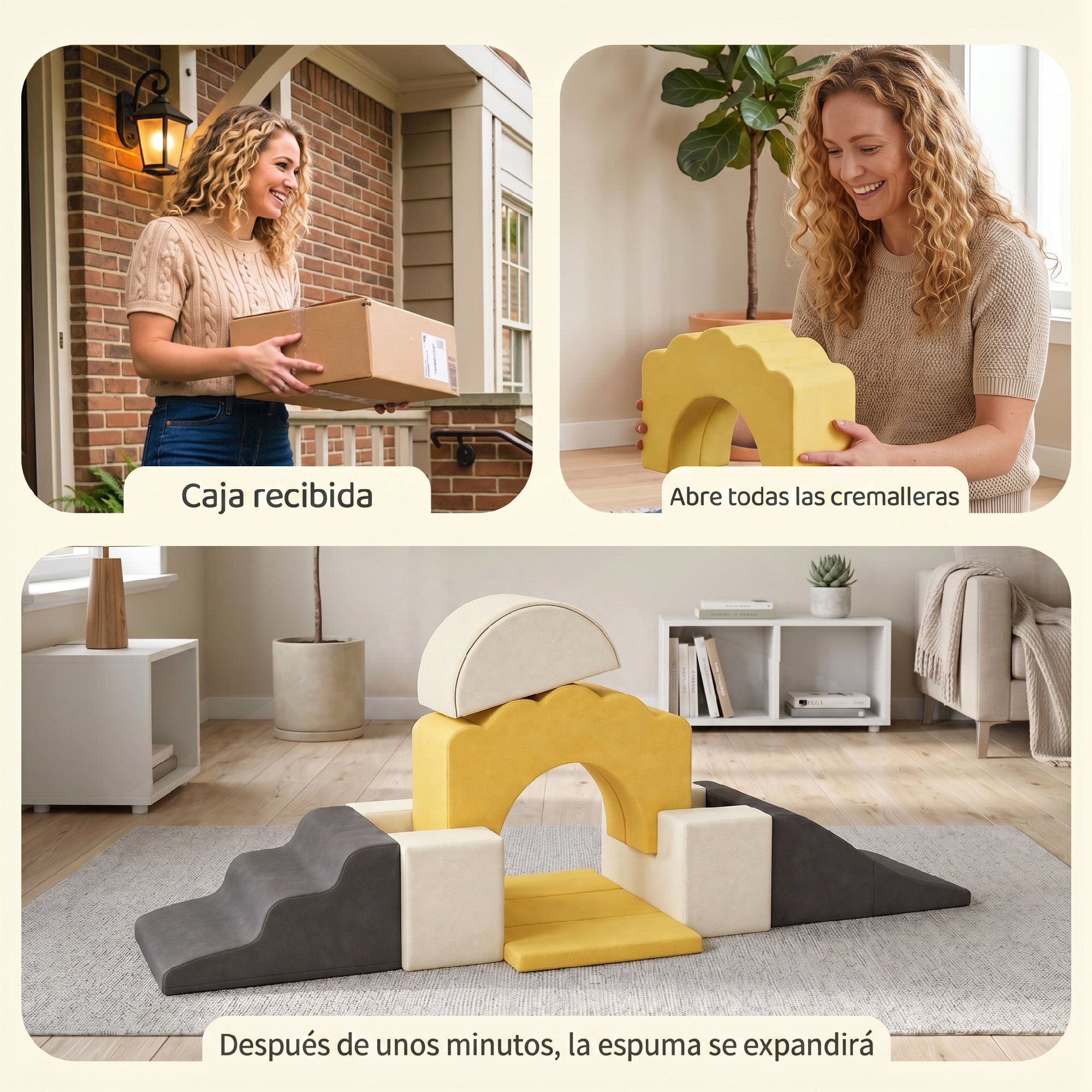 Juego de 7 Bloques de Espuma para Niños, Bloques de Psicomotricidad Infantil con Base Antideslizante, Montessori, Set de Escalada Suave Interior para Escalar y Gatear, 0,5-3 Años, Amarillo