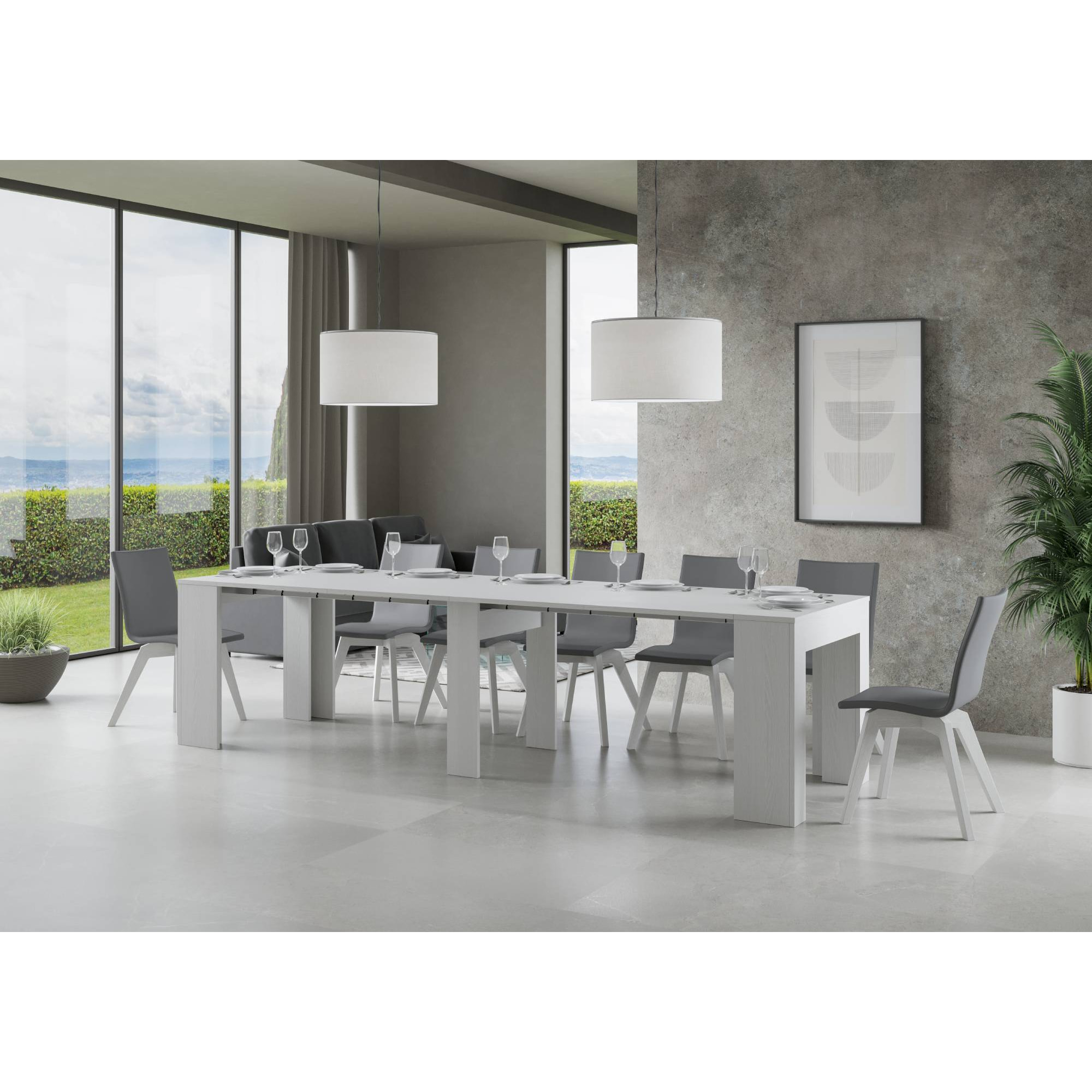 Consola extensible 90x49/307 cm Extra Fresno Blanco extensiones internas