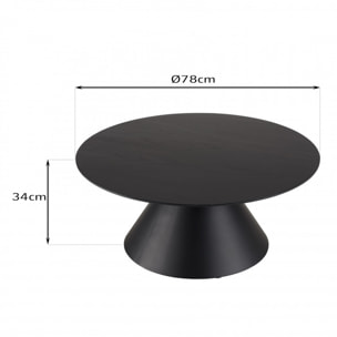 DALY - Table basse ronde noire 78x78cm pied conique métal