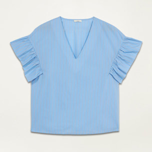 Oltre - Blusa en popelina de rayas - Light - blue