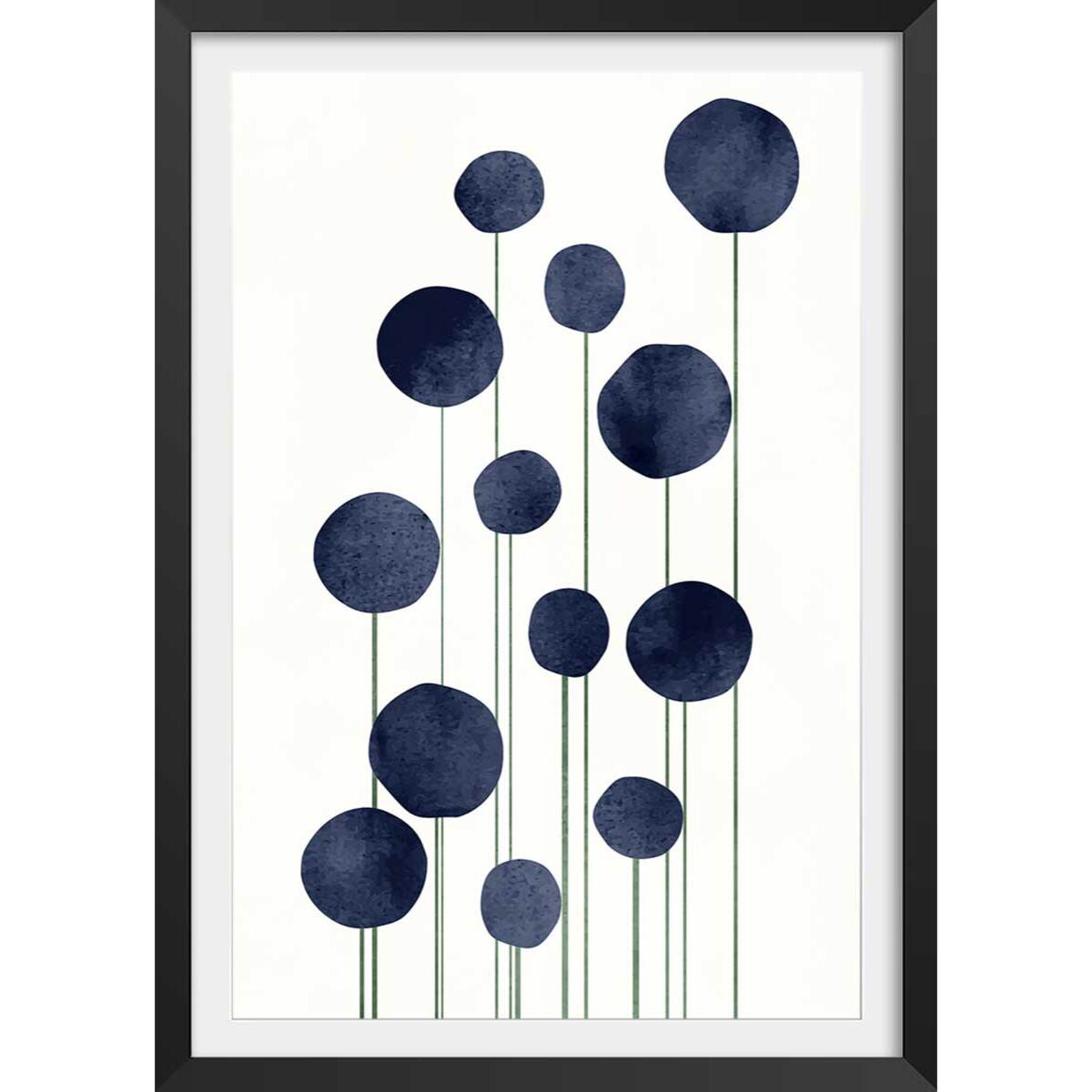 Affiche dessin ""fleurs d'eau"" Affiche sous cadre noir