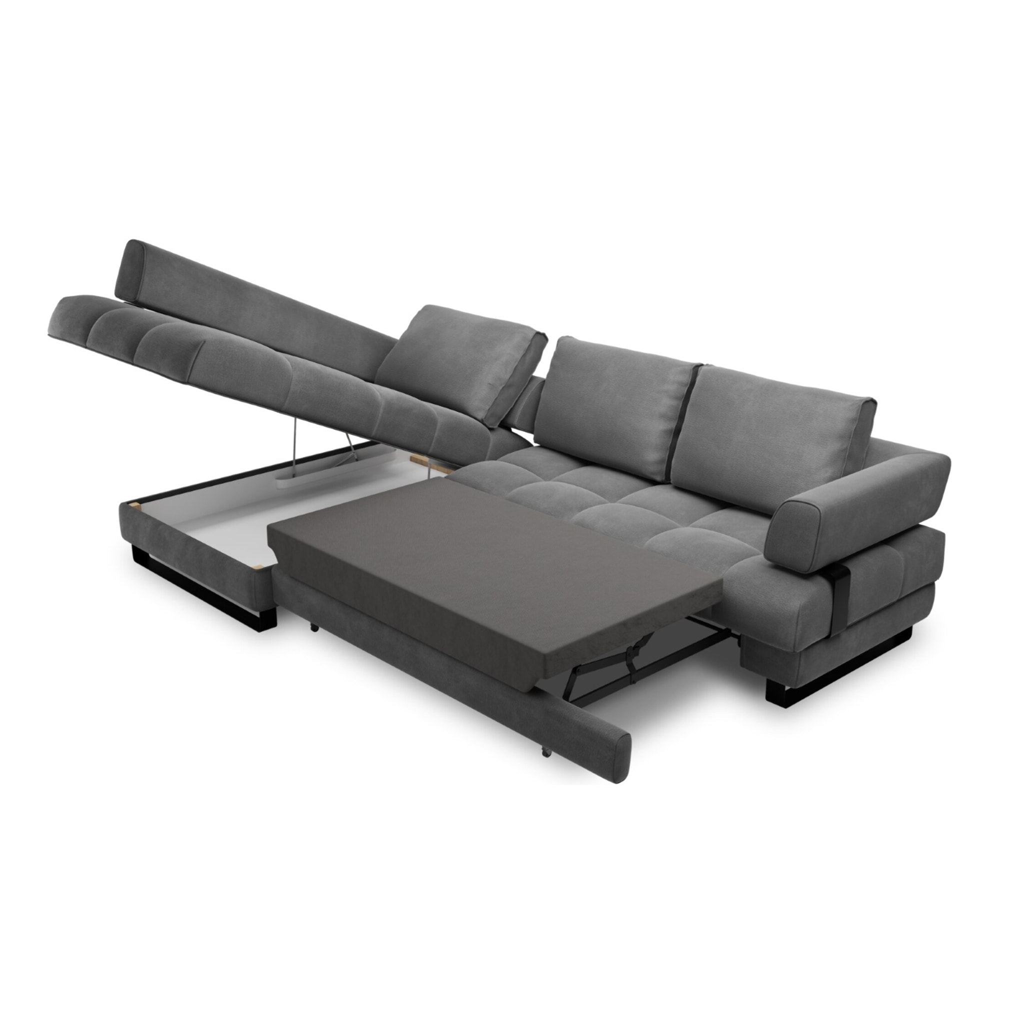 Canapé d'angle gauche convertible avec coffre de rangement "Clinton" 5 places en velours gris foncé