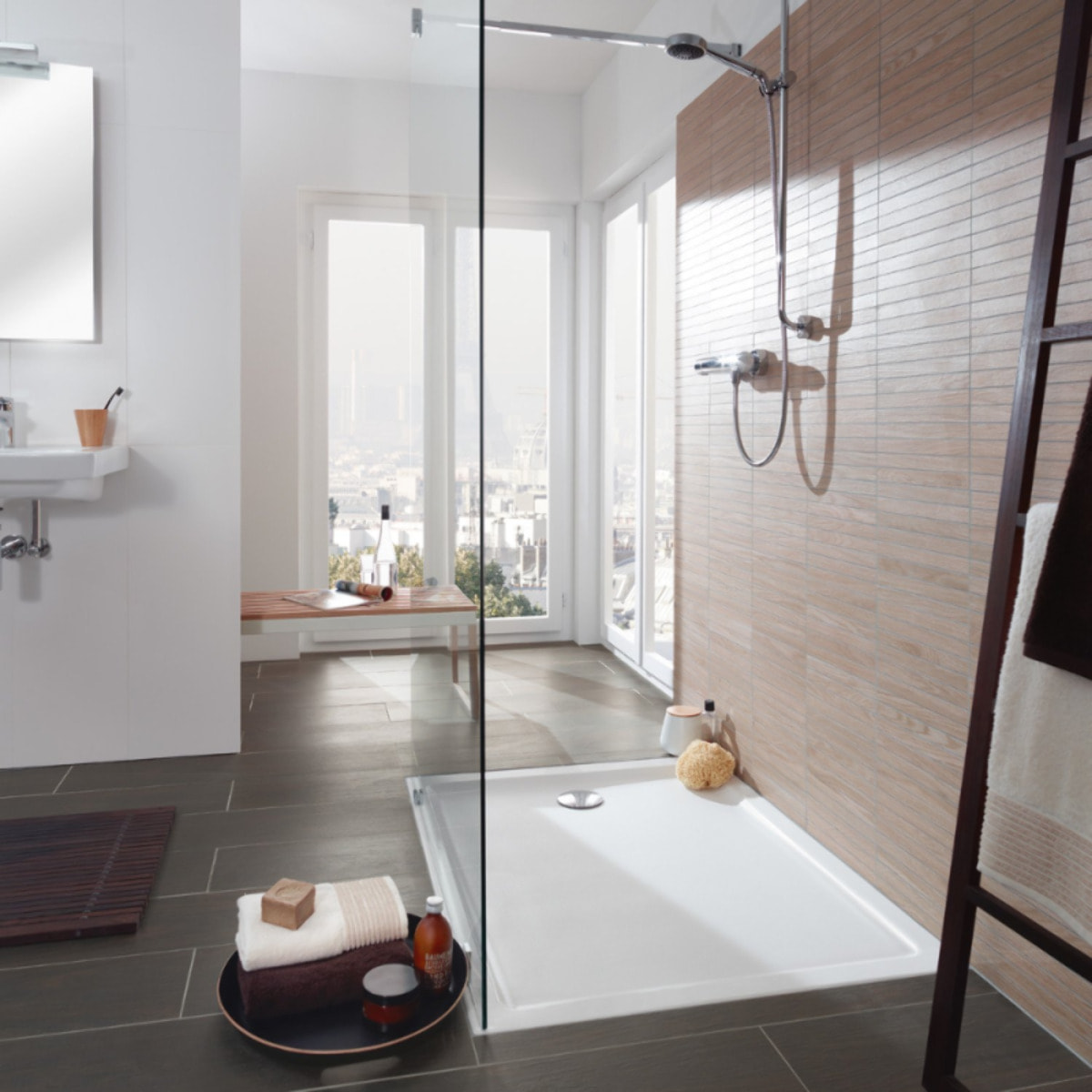 Receveur de douche antidérapant 100 x 80 O.Novo Plus céramique blanc
