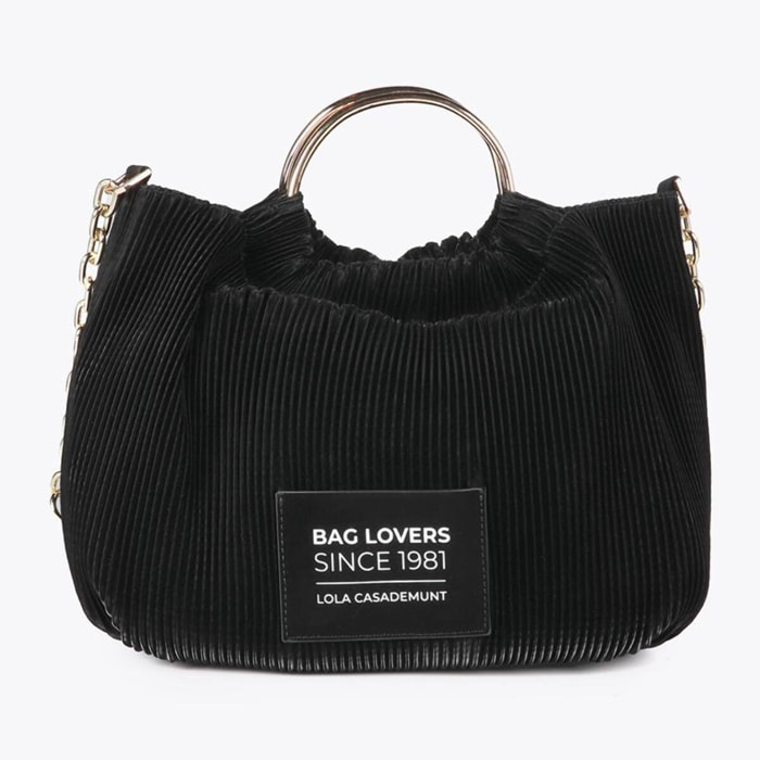 Borsa Plissettata Effetto Pelle con Etichetta 'bags lovers'