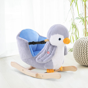 Caballito Balancín para Bebés de +18 Meses Forma de Pingüino Caballo Balancín de Madera con Músicas Infantiles y Palos Carga 40 kg 60x33x50 cm Gris