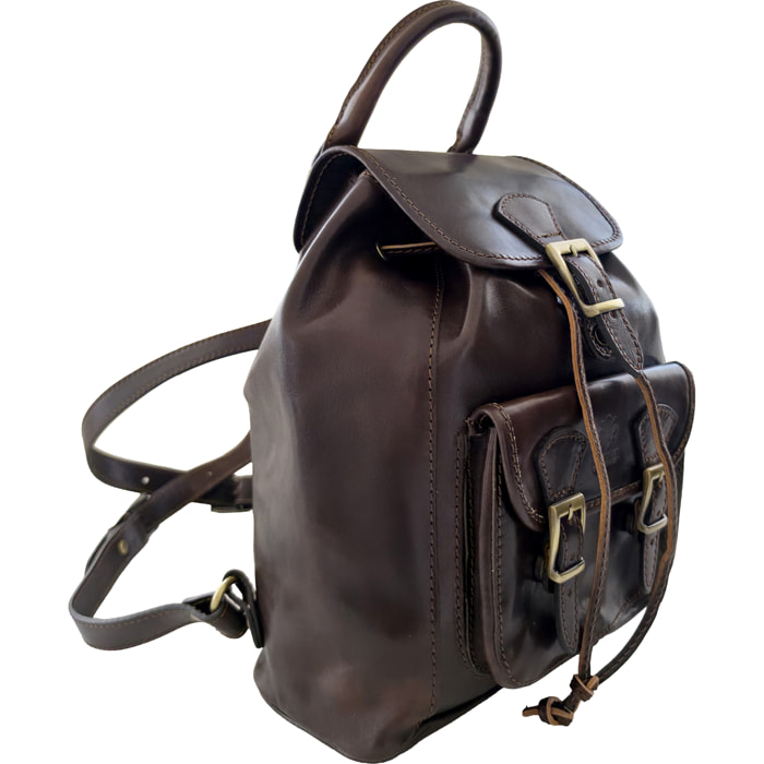 Zaino Donna in Vera Pelle, Zaino Elegante Vintage con Tasca Frontale e Chiusura Magnetica e a Coulisse