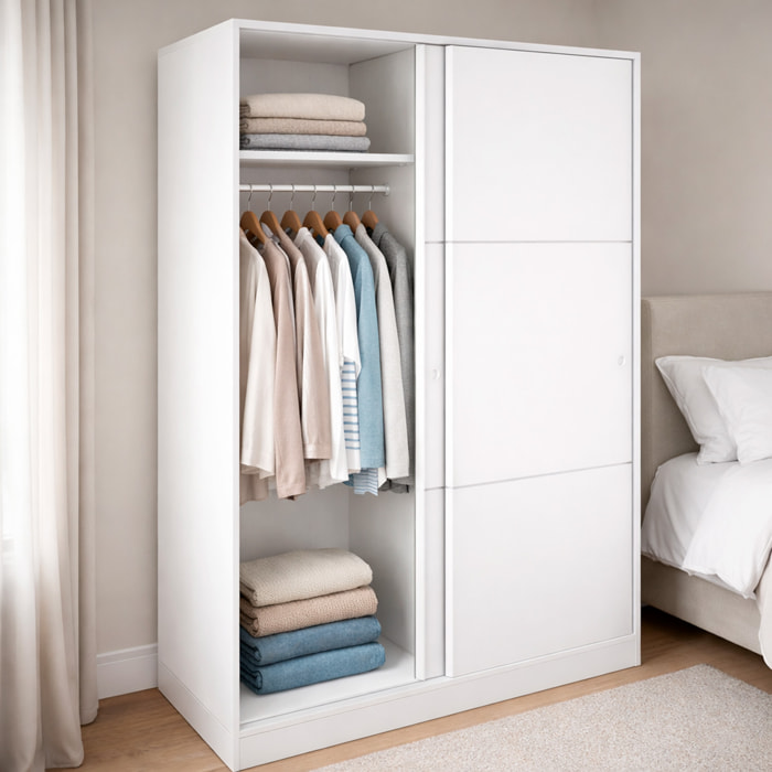 Armadio Guardaroba Con Ante Scorrevoli Salvaspazio 5 Ripiani E Asta Appendiabiti Per Camera Corridoio Cameretta 120 x 50 x 200 Cm Colore Bianco