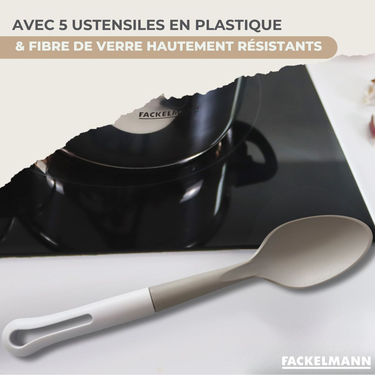 Lot Poêle avec couvercle & 3 Faitouts 16/20/24cm Fackelmann Généva avec 6 ustensiles Vario