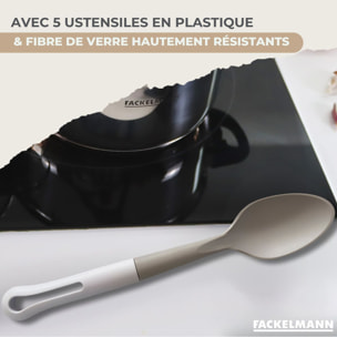 Lot Poêle avec couvercle & 3 Faitouts 16/20/24cm Fackelmann Généva avec 6 ustensiles Vario
