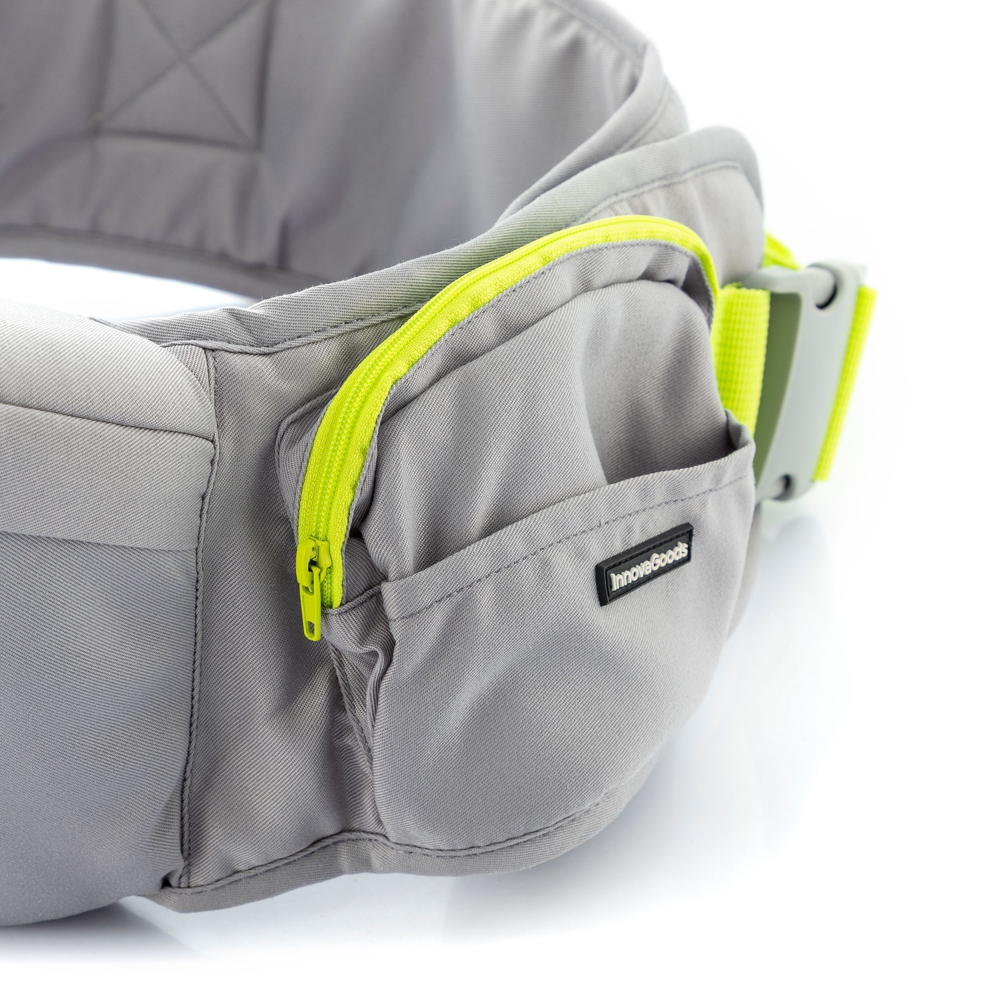 Cintura porta bebè Evolutive con tasche seccaby Innovagoods - grigio e verde - 122x20x16 cm