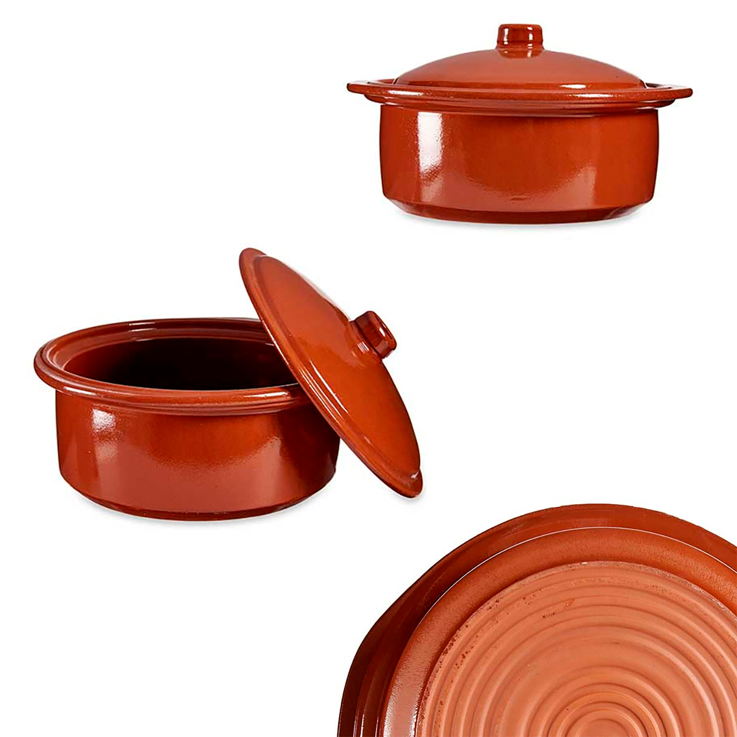 Casseruola rotonda con coperchio in ceramica refrattaria. 25 cm di diametro e 2.5L di capacità.