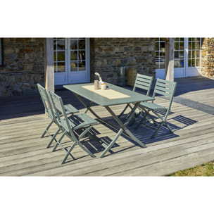 MARIUS - Ensemble repas de jardin 4 places en aluminium vert kaki