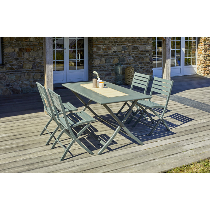 MARIUS - Ensemble repas de jardin 4 places en aluminium vert kaki