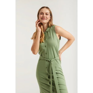 Vestido verde sin mangas con logo bordado al tono