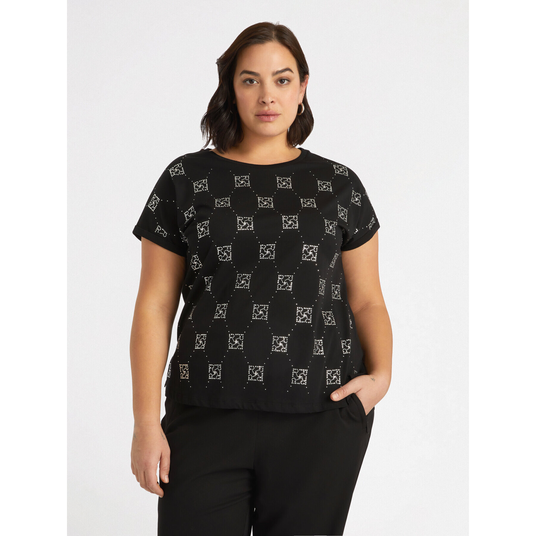 Fiorella Rubino - Camiseta con logotipos de pedrería - Negro