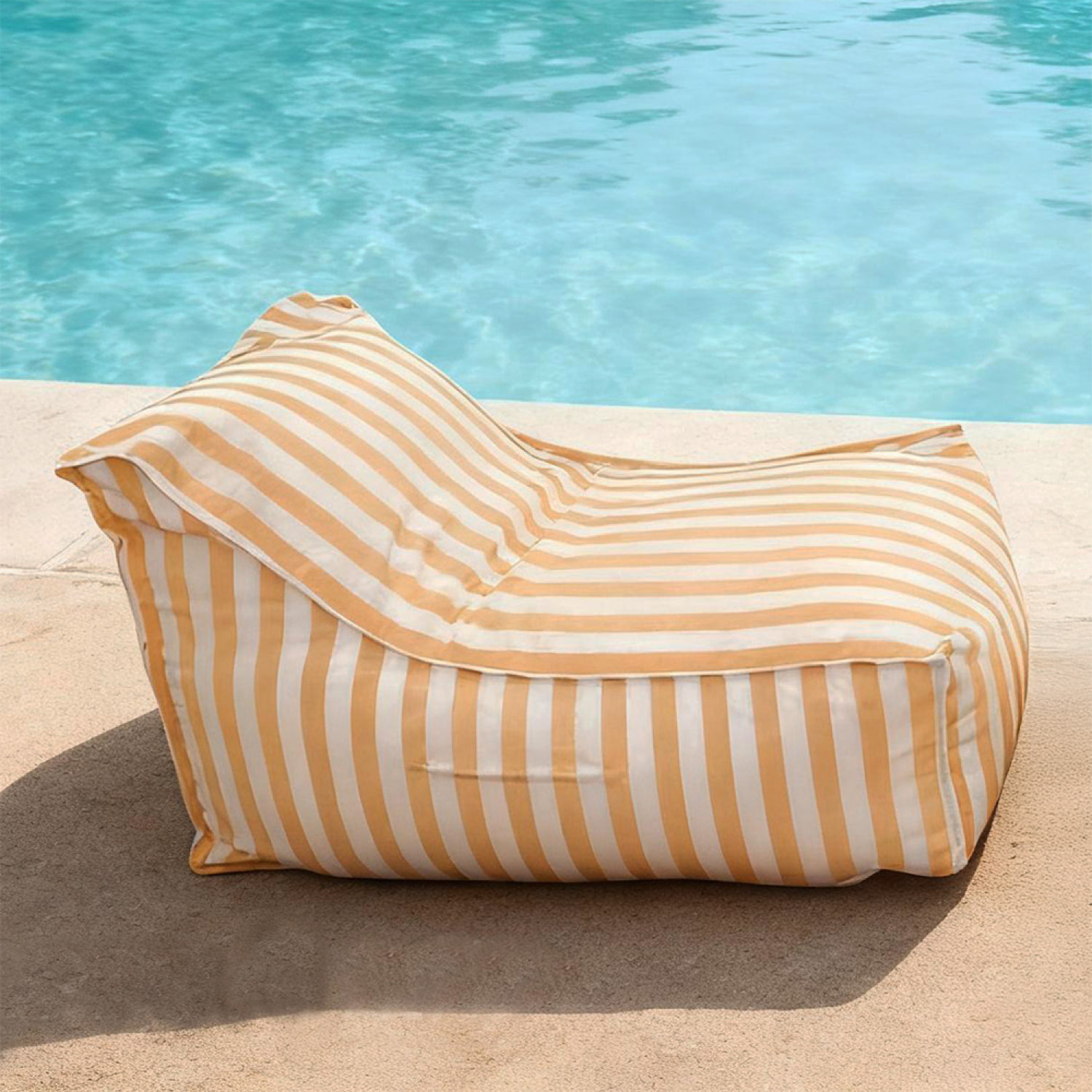BOLOGNE Pouf d’extérieur rayé jaune déperlant et - 100x65x65 cm