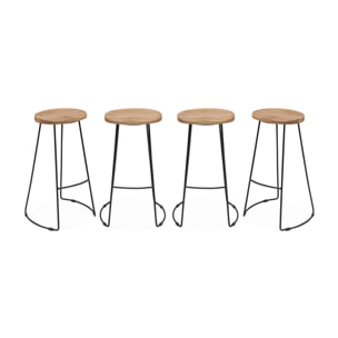 Lot de 4 tabourets de bar bois de manguier naturel et acier. avec repose pieds. 75cm