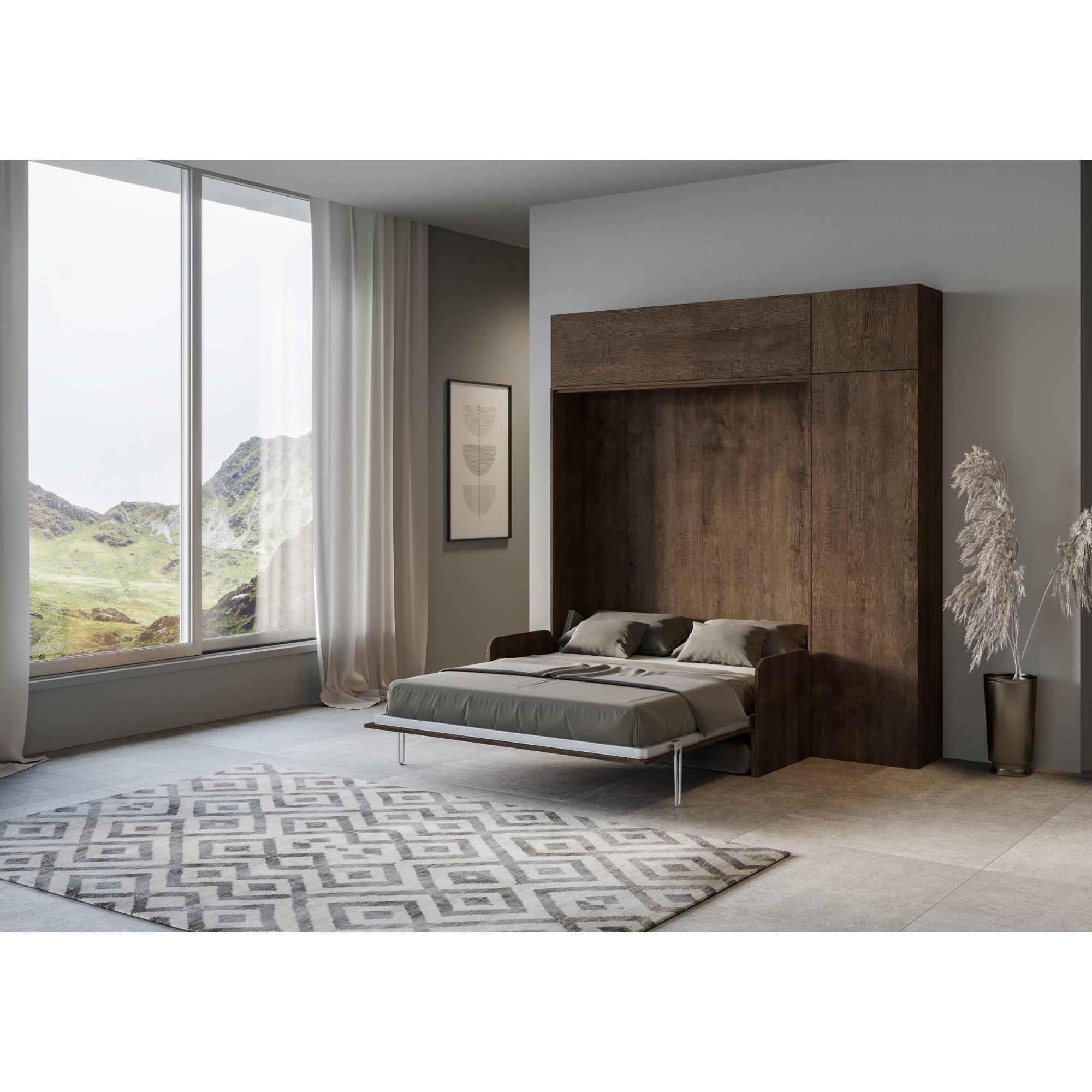 Cama abatible 160 vertical Kentaro Sofà con columna - módulo a pared superior - módulo con apertura vasistas Nogal