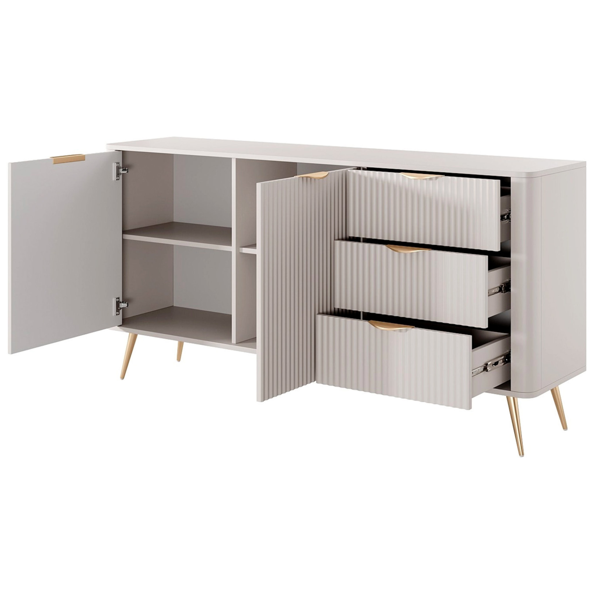Madia Soggiorno Con 2 Ante e 3 Cassetti Credenza Salvaspazio Design Moderno Elegante Per Soggiorno Camera Con Piedini Slanciati 163 x 81 x 38 Cm Beige