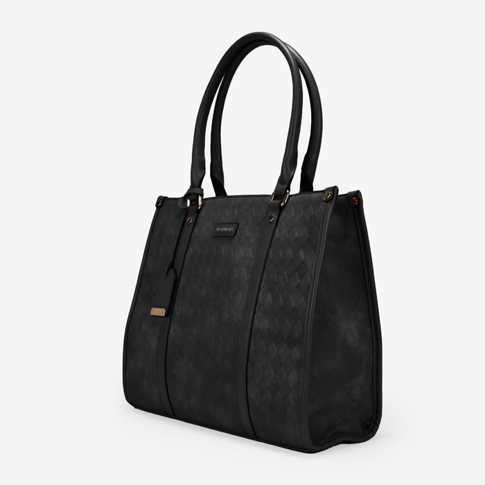 Bolso shopper negro con cremallera y bordado