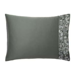 Taie d'oreiller satin de coton brodé vert Cayla cedre