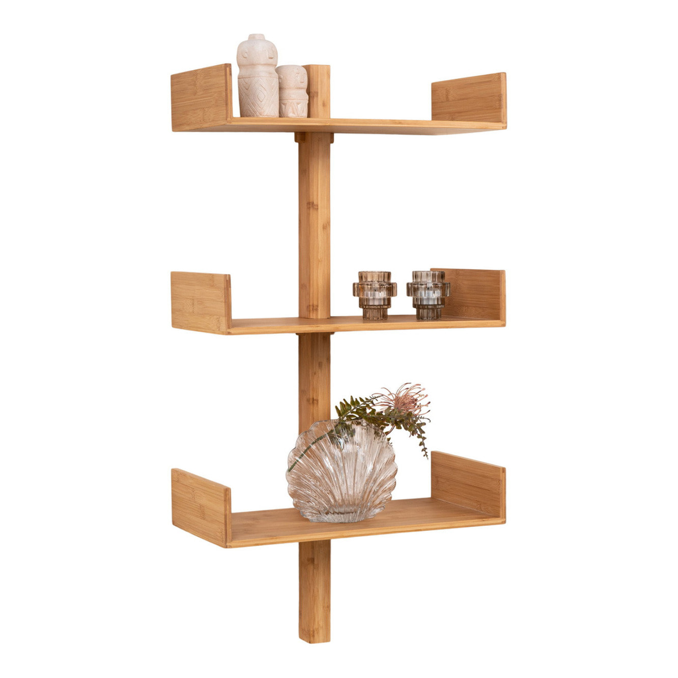 Libreria a muro Villa in bambù naturale con 3 ripiani 50x25x102 cm