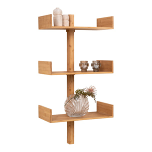 Libreria a muro Villa in bambù naturale con 3 ripiani 50x25x102 cm