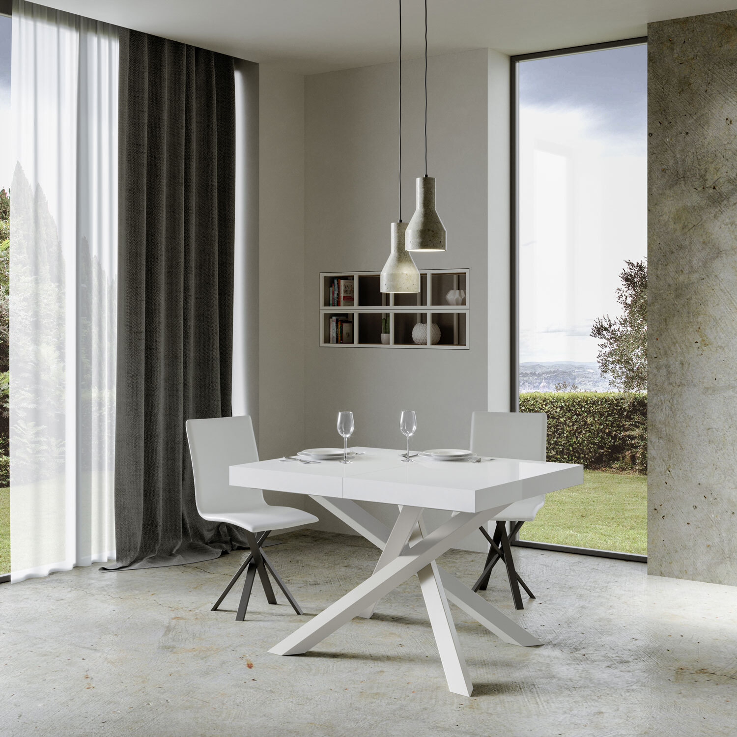 Mesa extensible 90x120/224 cm Volantis Fresno Blanco estructura blanco