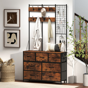 Meuble d'entrée 4 en 1 style industriel multi-rangement métal noir effet bois vieilli