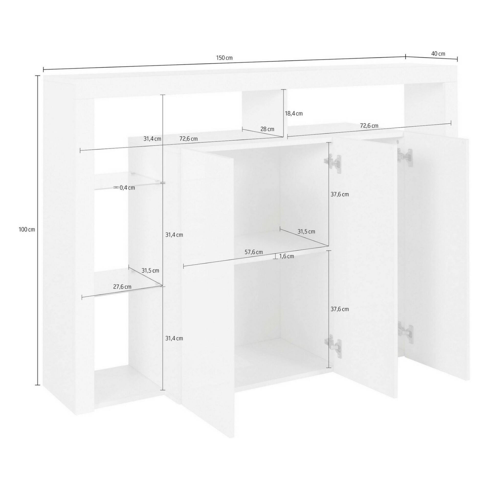 Credenza Ddacunh, Buffet da soggiorno a 3 ante, Madia da salotto, Credenza moderna, 100% Made in Italy, 150x40h100 cm, Antracite