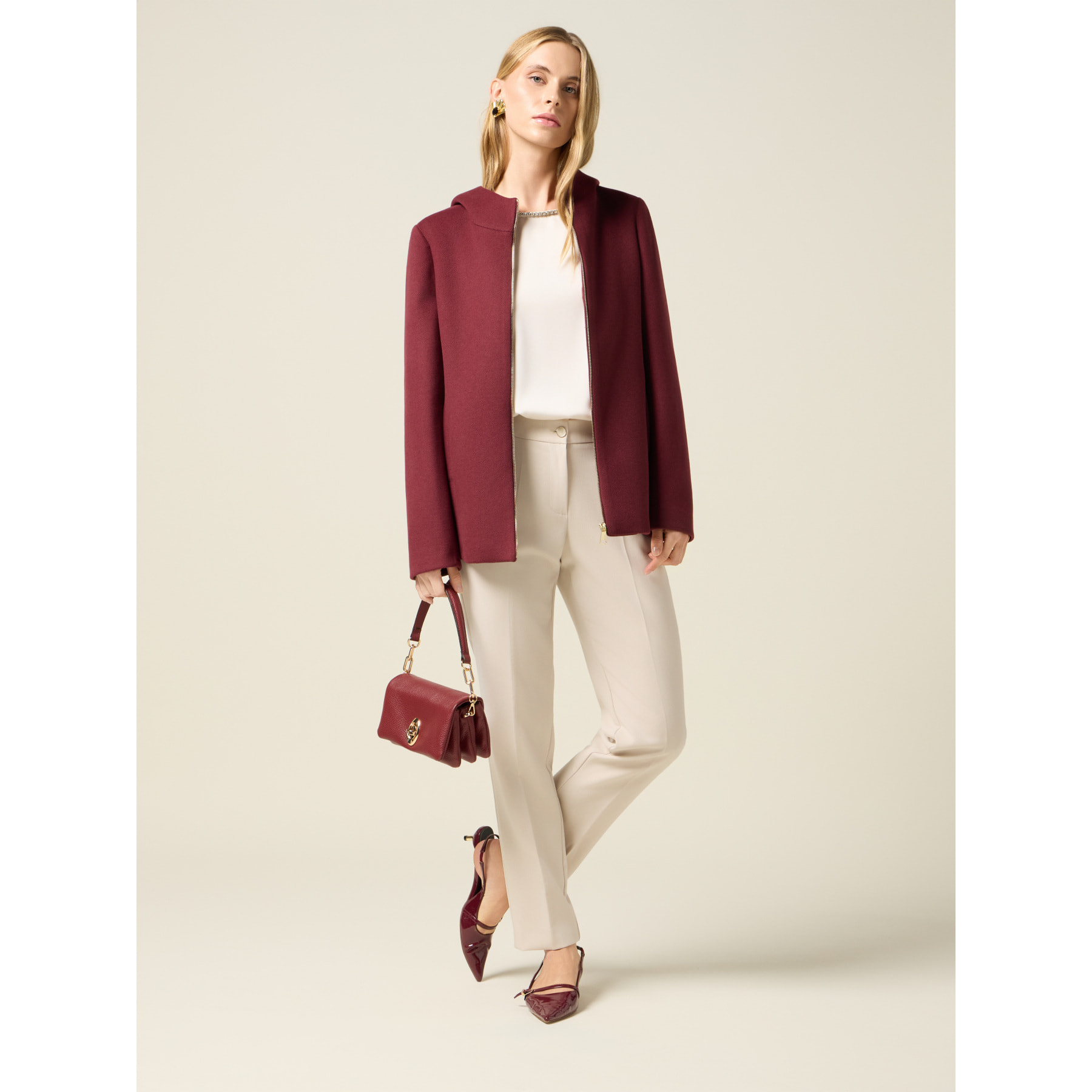 Oltre - Pantaloni regular in tessuto crêpe - Bianco