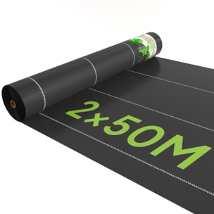 Malla Antihierbas Malla Antihierbas 2x50 m Malla Antimaleza Malla Geotextil contra Malas Hierbas y Malezas 100 g/m² para Jardín Terraza Patio Negro