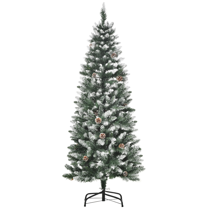 Árbol de Navidad Artificial Ø69x150cm con 464 Puntas de PVC y 28 Piñas Decoración de Interior con Base Plegable y Soporte de Acero Verde