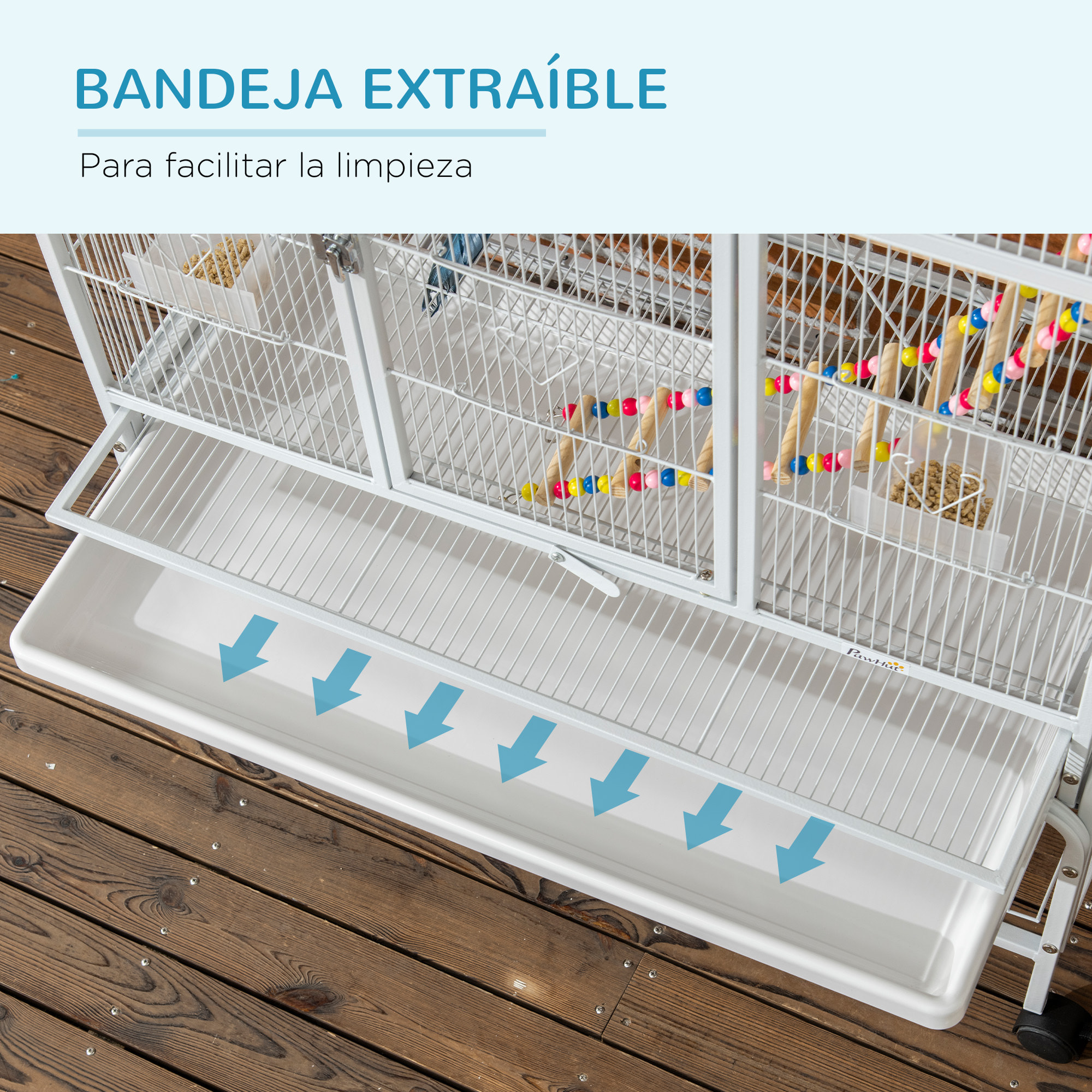 Jaula para Pájaros con Ruedas 83x53x180 cm Pajarera Metálica de 3 Niveles con 3 Perchas Comederos Juguetes Rampas y Estante de Almacenamiento para Canarios Periquitos Blanco