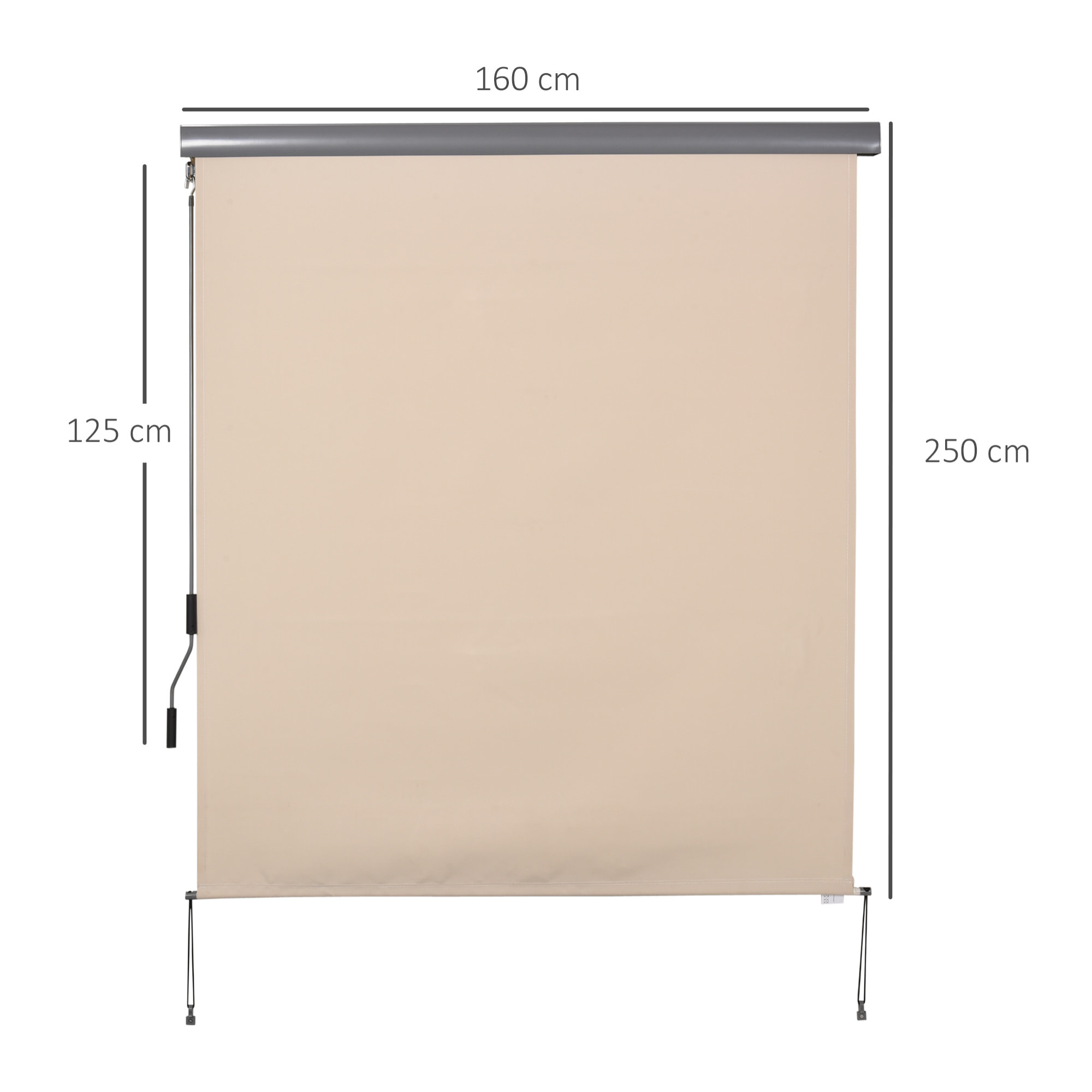 Store extérieur enrouleur vertical 1,6L x 2,5H m - manivelle - alu polyester haute densité 280 g/m² anti-UV50+ beige