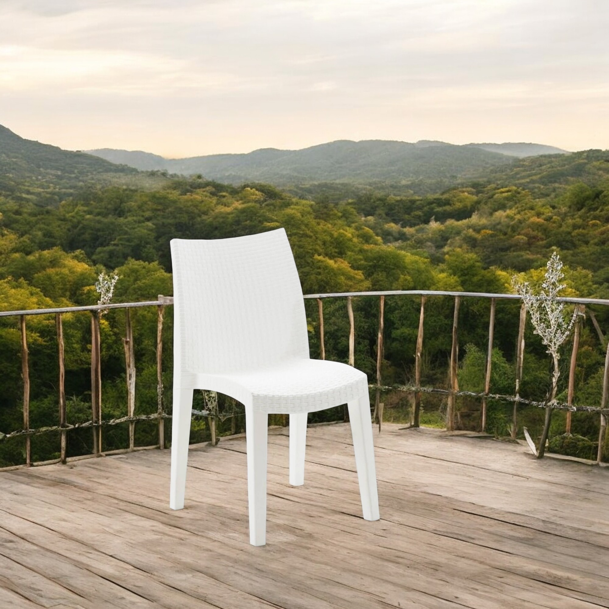 Sedia da esterno Trieste, Seduta da giardino, Sedia per tavolo da pranzo, Poltrona outdoor effetto rattan, 100 % Made in Italy, Cm 48x55h86, Bianco