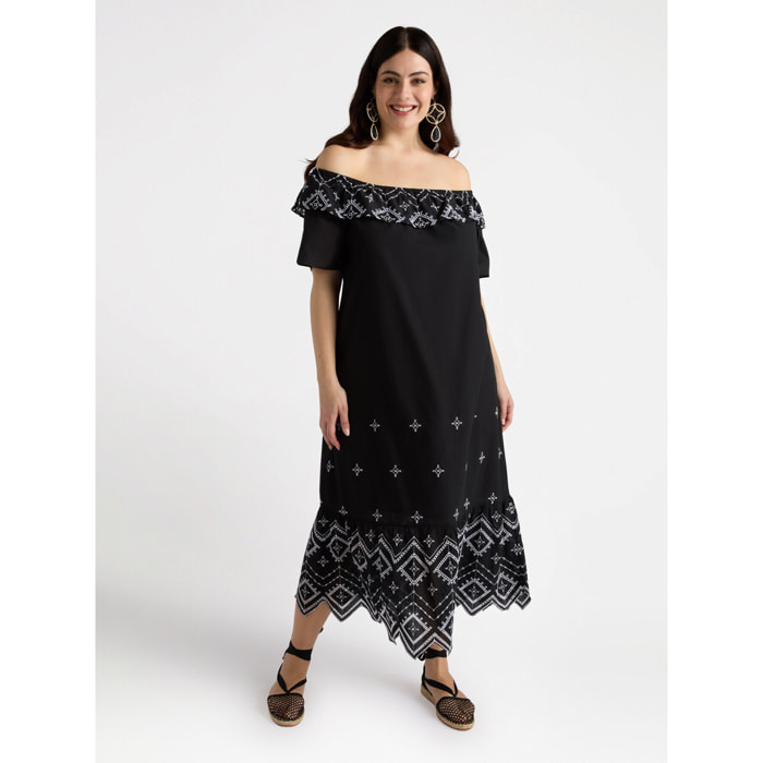 Fiorella Rubino - Vestito lungo etnico off shoulders - Nero