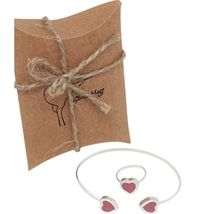 Conjunto Colors Corazón Pulsera y anillo plata 10µ Rosa